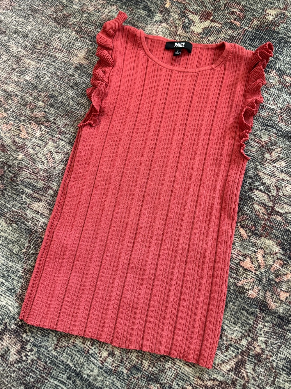 Paige Crimini Ribbed Ruffle-Trim Sweater Tank Size Small
